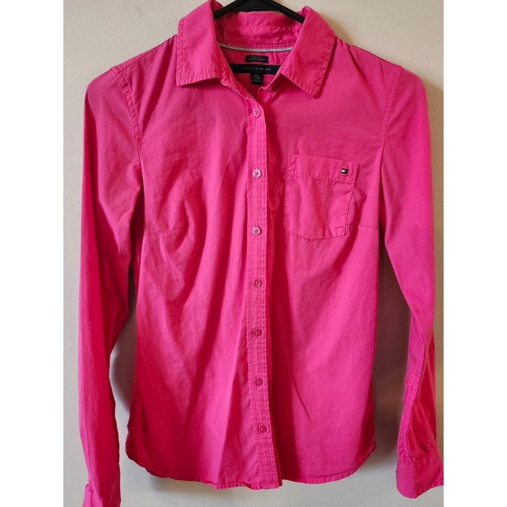 Tommy‎ Hilfiger Women's Hot Pink Button-Up Blouse - XXS